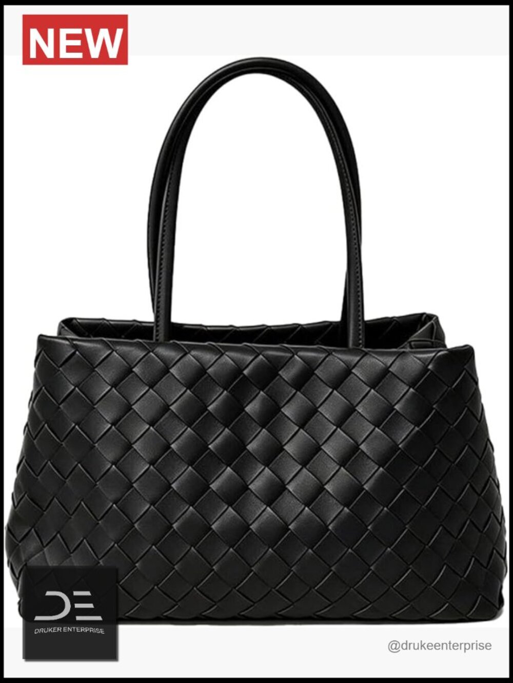Woven Tote Bag - Vegan Leather Shoulder Handbag with Zipper for Work Travel